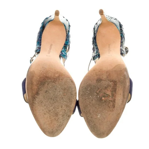 Alexandre Birman Python Ankle-Cutout Sandal Stiletto Heels Size: 9.5 Blue